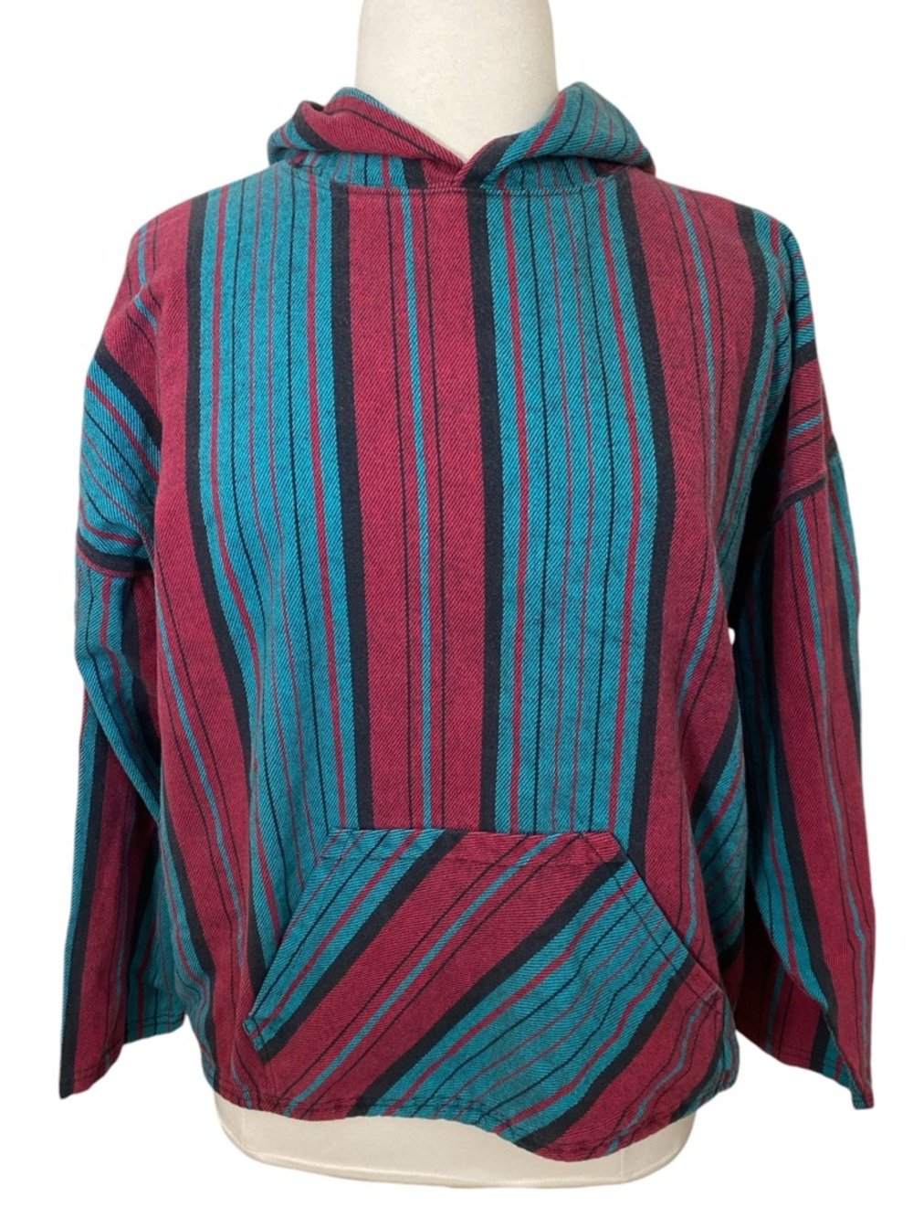 Iconic Vintage 90s Mambosok Grunge Striped Surfer Hoodie 100% Cotton
